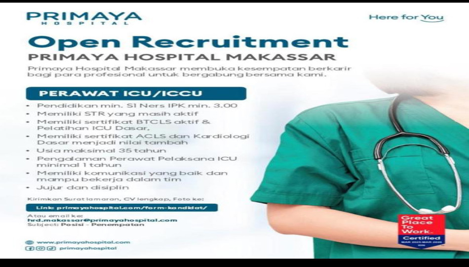 Open Recruitment PRIMAYA HOSPITAL MAKASSAR